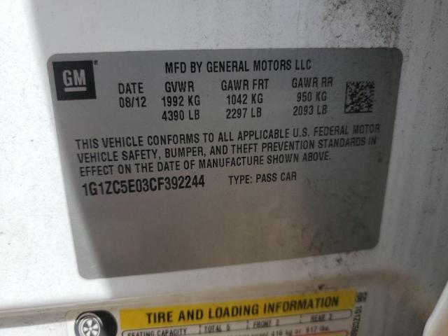 1G1ZC5E03CF392244 - 2012 CHEVROLET MALIBU 1LT 白色 照片 12