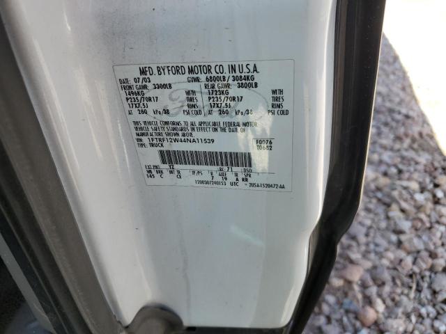 1FTRF12W44NA11539 - 2004 FORD F150 WHITE photo 12