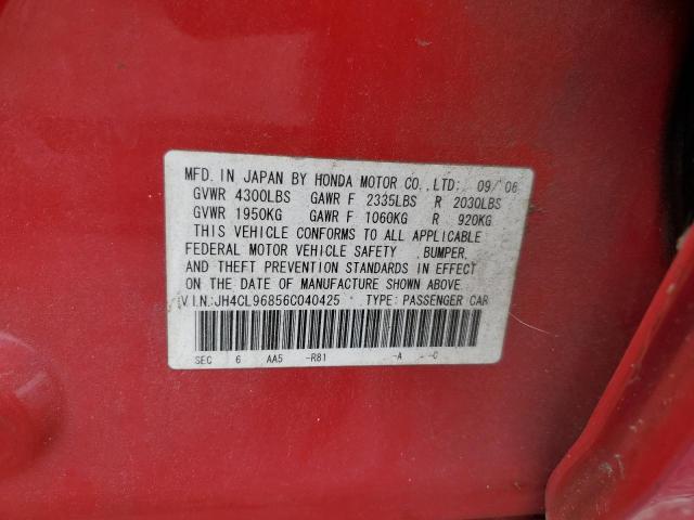 JH4CL96856C040425 - 2006 ACURA TSX RED photo 12