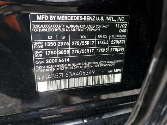 4JGAB57E63A405349 - 2003 MERCEDES-BENZ ML 350 BLACK photo 14