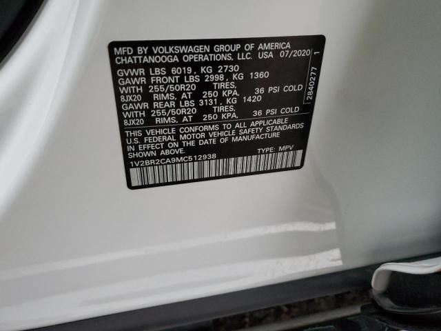 1V2BR2CA9MC512938 - 2021 VOLKSWAGEN ATLAS SEL WHITE photo 12