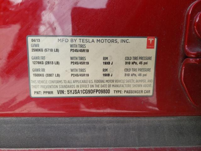 5YJSA1CG9DFP09800 - 2013 TESLA MODEL S Կարմիր լուսանկար 12
