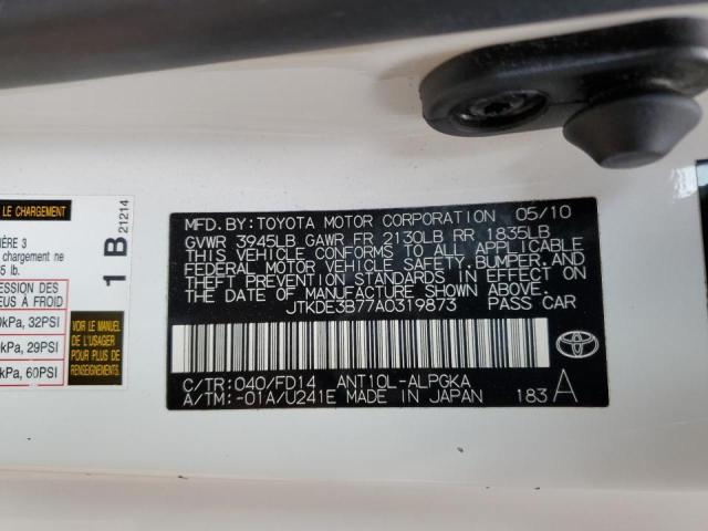 JTKDE3B77A0319873 - 2010 TOYOTA SCION TC 白色 照片 12