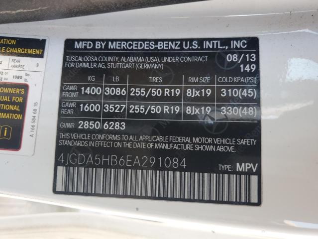 4JGDA5HB6EA291084 - 2014 MERCEDES-BENZ ML 350 4MATIC WHITE photo 14