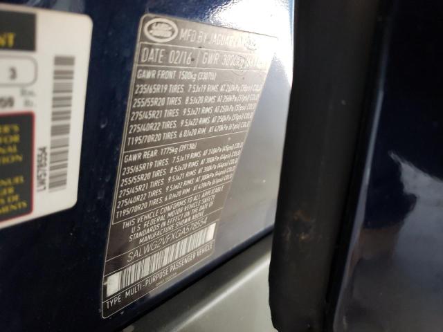 SALWG2VFXGA578554 - 2016 LAND ROVER RANGE ROVE SE BLUE photo 12