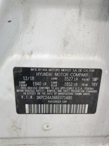 3KPC24A36KE071480 - 2019 HYUNDAI ACCENT SE WHITE photo 13