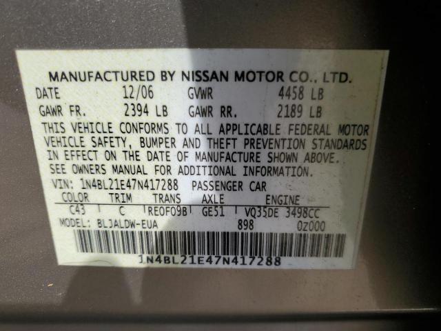 1N4BL21E47N417288 - 2007 NISSAN ALTIMA 3.5SE BEIGE photo 12