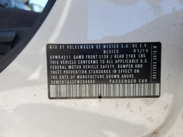 3VW2K7AJ2FM288884 - 2015 VOLKSWAGEN JETTA BASE WHITE photo 13