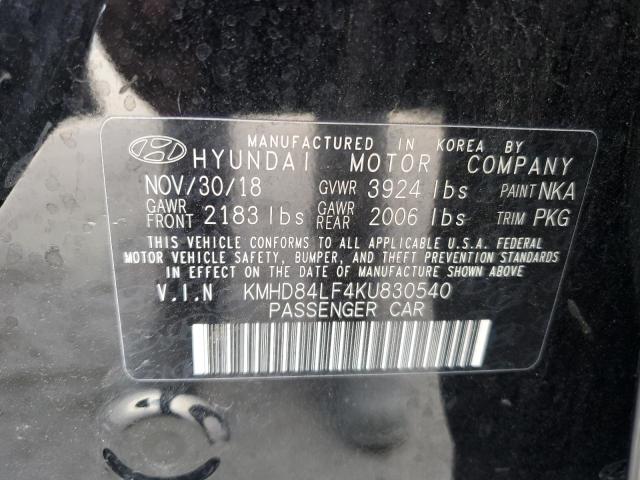 KMHD84LF4KU830540 - 2019 HYUNDAI ELANTRA SEL BLACK photo 12