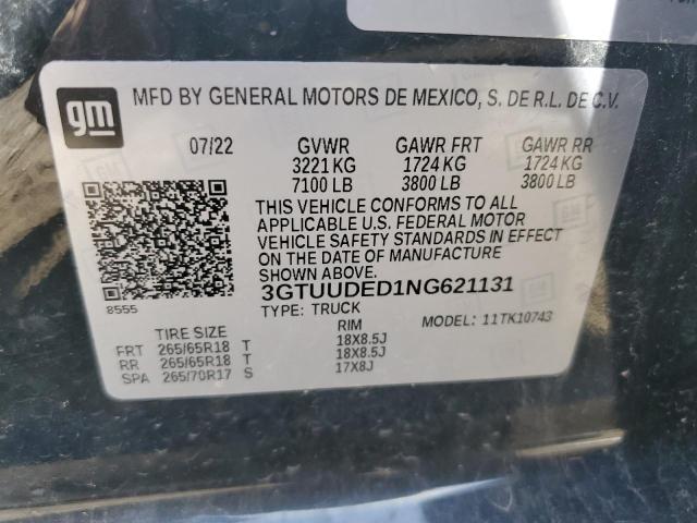 3GTUUDED1NG621131 - 2022 GMC SIERRA K1500 SLT BLACK photo 13