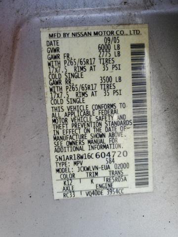 5N1AR18W16C604720 - 2006 NISSAN PATHFINDER LE 银色 照片 13