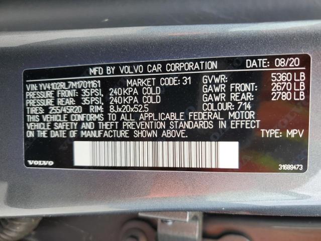 YV4102RL7M1701161 - 2021 VOLVO XC60 T5 INSCRIPTION GRAY photo 13