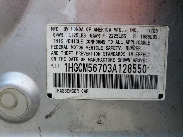 1HGCM56703A128550 - 2003 HONDA ACCORD EX SILVER photo 12