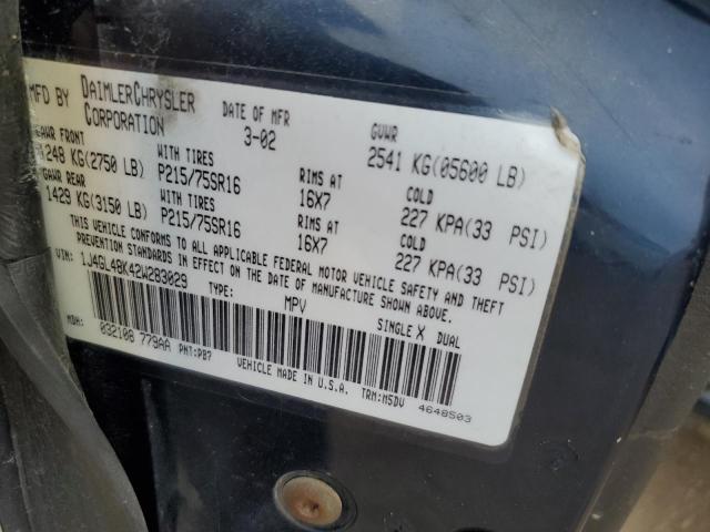 1J4GL48K42W283029 - 2002 JEEP LIBERTY SPORT 蓝色 照片 13