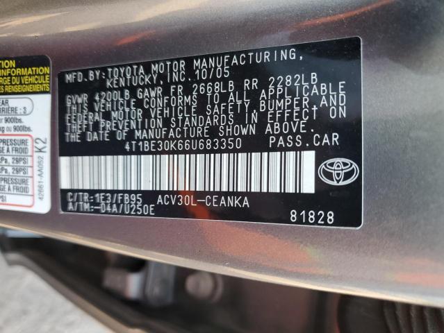 4T1BE30K66U683350 - 2006 TOYOTA CAMRY LE GRAY photo 12