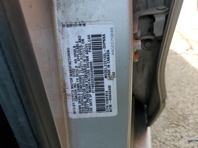2T1KR32E03C066065 - 2003 TOYOTA COROLLA MA XR SILVER photo 12