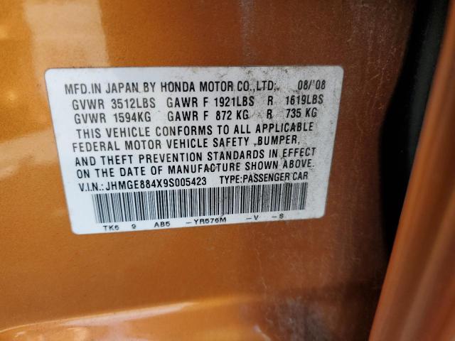 JHMGE884X9S005423 - 2009 HONDA FIT SPORT ORANGE photo 13