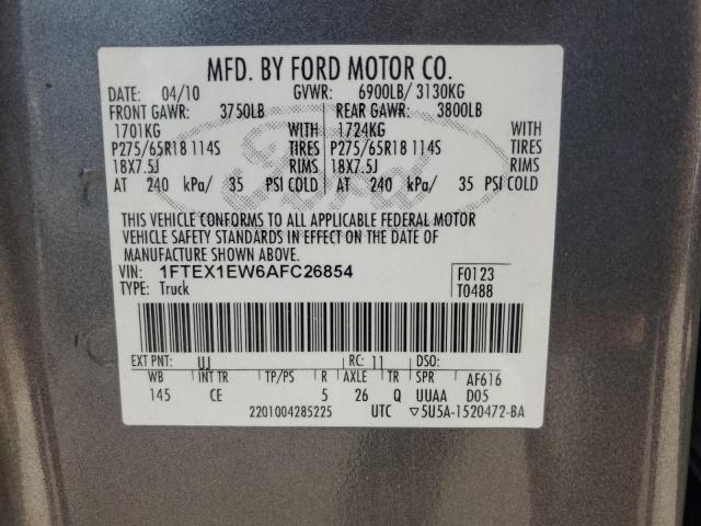 1FTEX1EW6AFC26854 - 2010 FORD F150 SUPER CAB GRAY photo 12