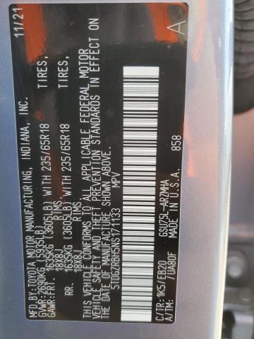 5TDGZRBH5NS171133 - 2022 TOYOTA HIGHLANDER XLE BLUE photo 14