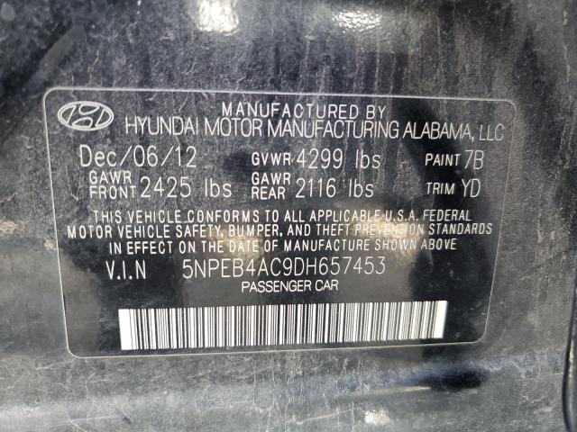 5NPEB4AC9DH657453 - 2013 HYUNDAI SONATA GLS BLACK photo 12