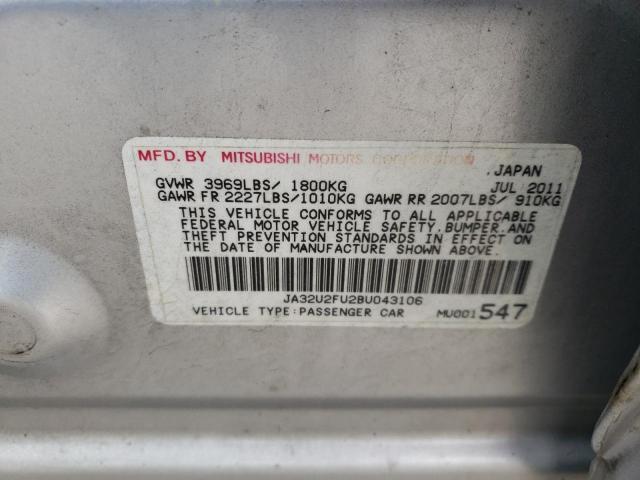 JA32U2FU2BU043106 - 2011 MITSUBISHI LANCER ES/ES SPORT SILVER photo 12