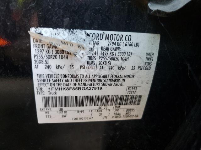 1FMHK8F85BGA27919 - 2011 FORD EXPLORER LIMITED BLACK photo 12