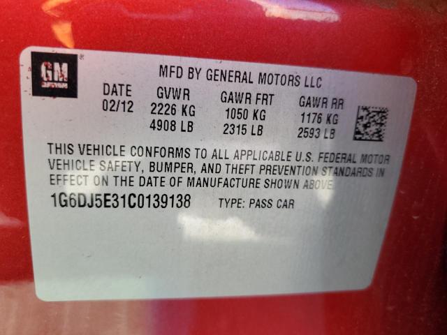 1G6DJ5E31C0139138 - 2012 CADILLAC CTS PERFORMANCE COLLECTION Червоний фото 12