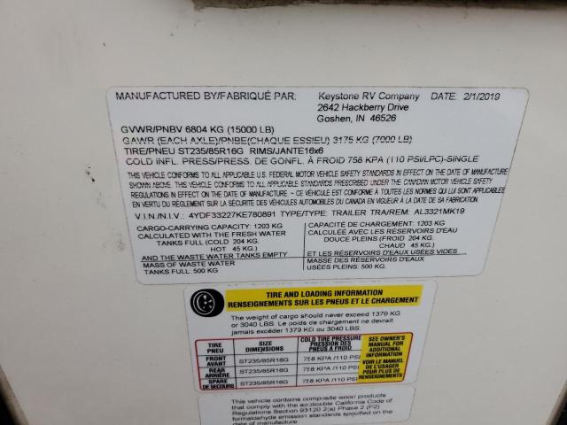 4YDF33227KE780891 - 2019 ALPI 5TH WHEEL CREAM photo 10