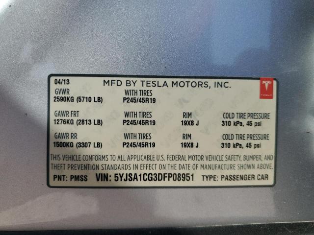 5YJSA1CG3DFP08951 - 2013 TESLA MODEL S SILVER photo 13