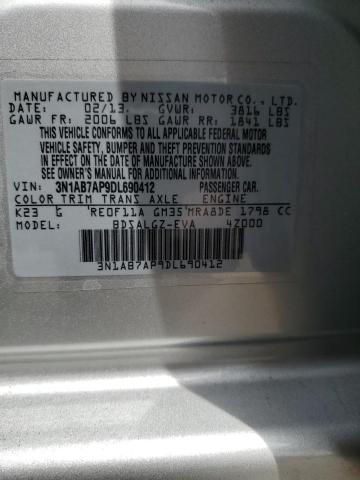 3N1AB7AP9DL690412 - 2013 NISSAN SENTRA S SILVER photo 13