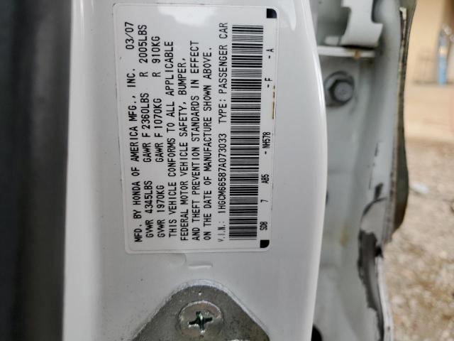 1HGCM66587A073033 - 2007 HONDA ACCORD EX WHITE photo 13