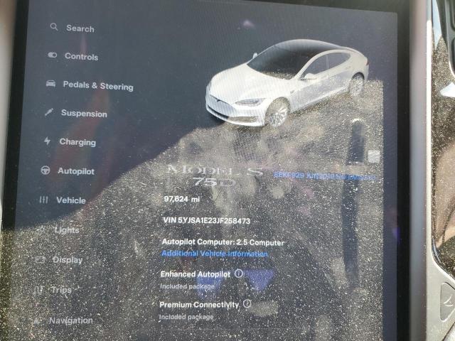 5YJSA1E23JF258473 - 2018 TESLA MODEL S WHITE photo 9