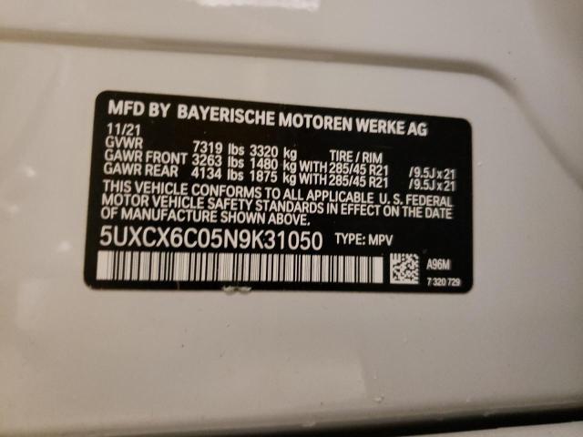 5UXCX6C05N9K31050 - 2022 BMW X7 M50I WHITE photo 10