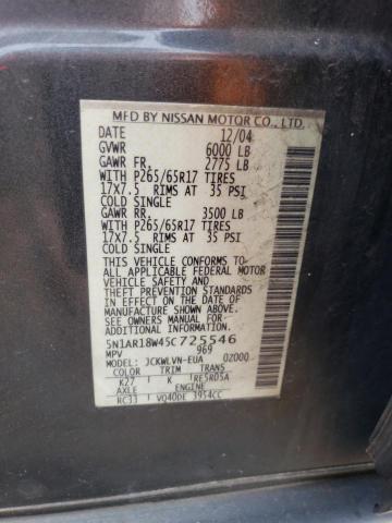 5N1AR18W45C725546 - 2005 NISSAN PATHFINDER LE 绿色 照片 12