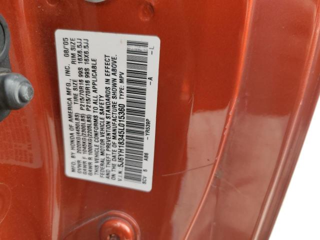 5J6YH18345L015360 - 2005 HONDA ELEMENT LX ORANGE photo 12