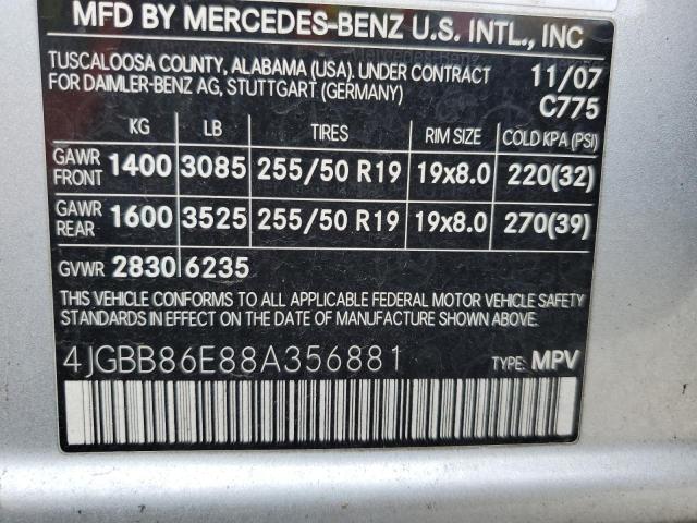 4JGBB86E88A356881 - 2008 MERCEDES-BENZ ML 350 SILVER photo 13