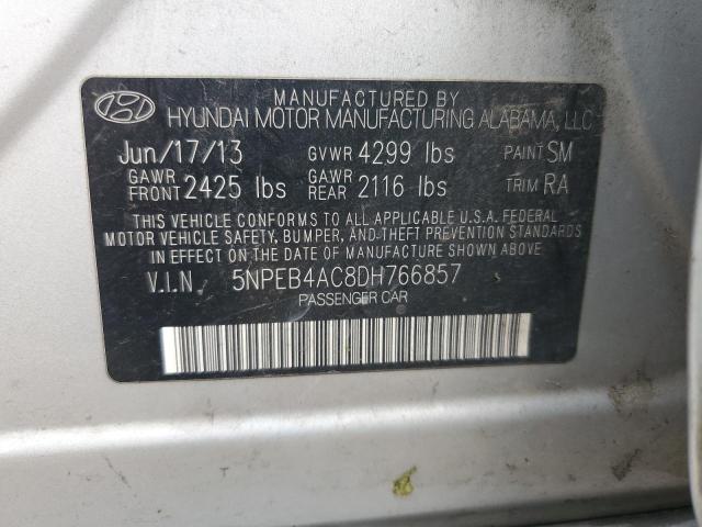 5NPEB4AC8DH766857 - 2013 HYUNDAI SONATA GLS SILVER photo 12