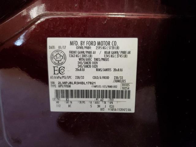 2LMPJ8LR3HBL17821 - 2017 LINCOLN MKX RESERVE برغندي صورة 13