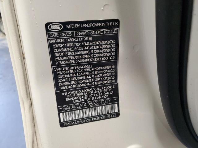 SALAC24456A357027 - 2006 LAND ROVER LR3 WHITE photo 12