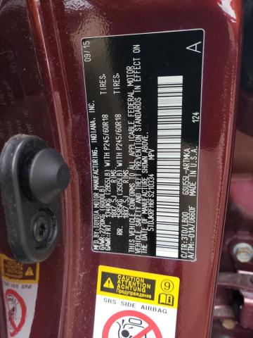 5TDJKRFH6FS210334 - 2015 TOYOTA HIGHLANDER XLE Tünd qırmızı foto 13