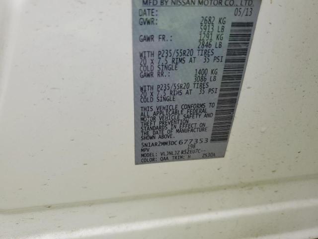 5N1AR2MM3DC677353 - 2013 NISSAN PATHFINDER S 白色 照片 14