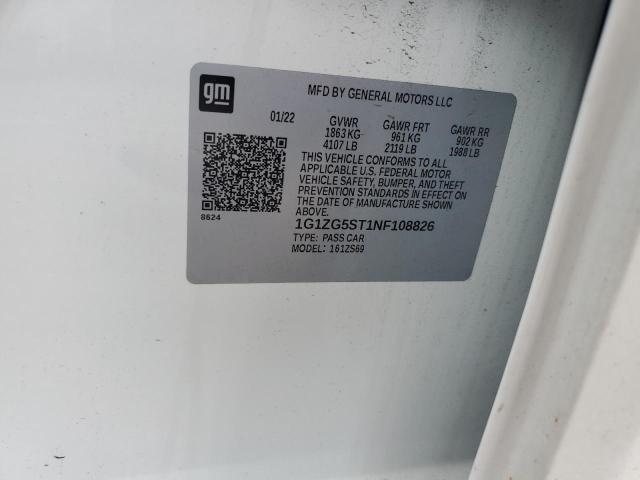 1G1ZG5ST1NF108826 - 2022 CHEVROLET MALIBU RS 白色 照片 12