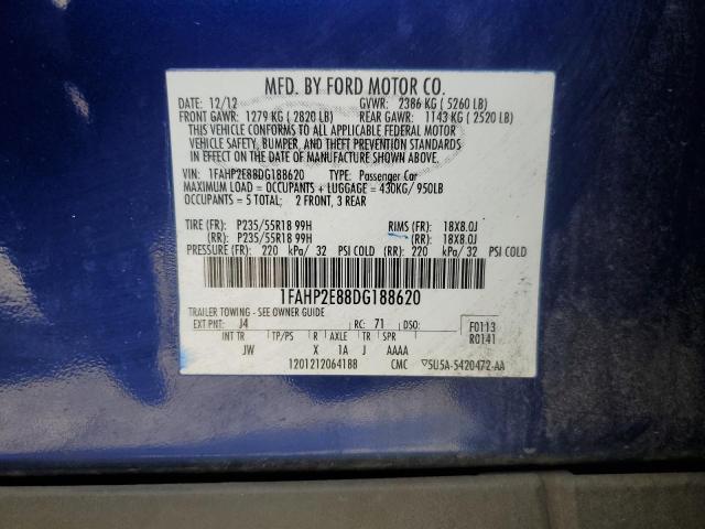 1FAHP2E88DG188620 - 2013 FORD TAURUS SEL BLUE photo 12