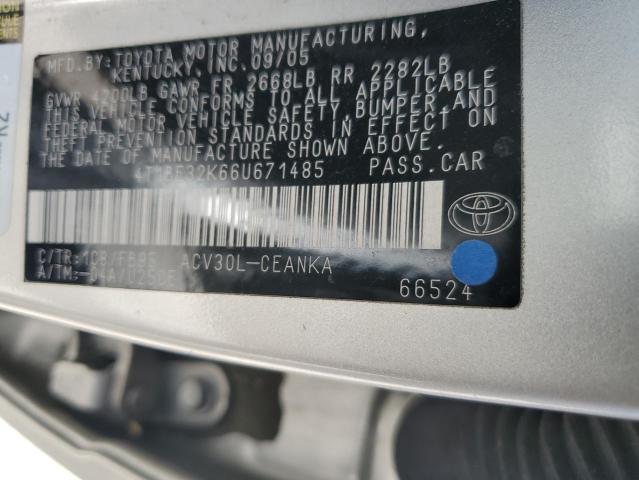 4T1BE32K66U671485 - 2006 TOYOTA CAMRY LE SILVER photo 12