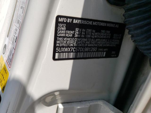 5UXWX7C57DL981260 - 2013 BMW X3 XDRIVE35I WHITE photo 13