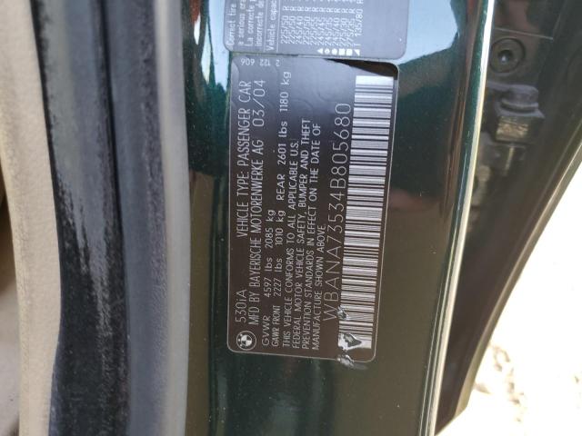 WBANA73534B805680 - 2004 BMW 530 I GREEN photo 12