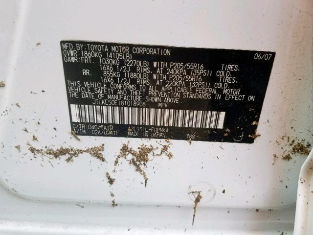 JTLKE50E181018908 - 2008 TOYOTA SCION XB  Foto 10