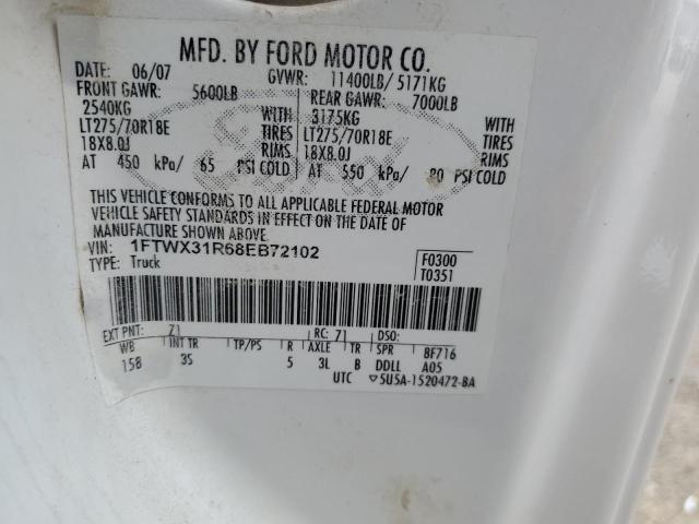 1FTWX31R68EB72102 - 2008 FORD F350 SRW SUPER DUTY WHITE photo 12