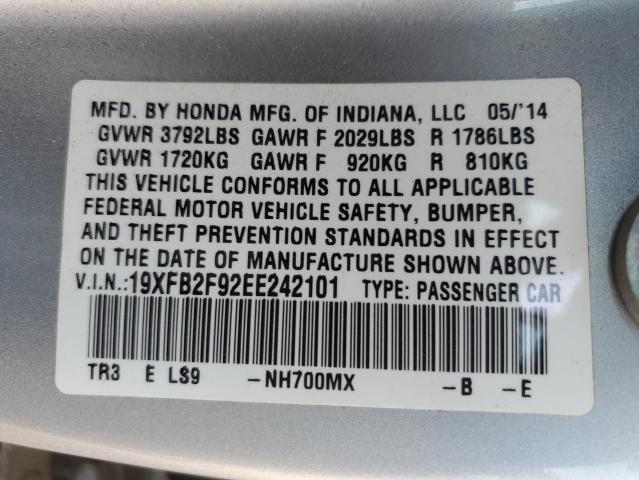 19XFB2F92EE242101 - 2014 HONDA CIVIC EXL SILVER photo 12