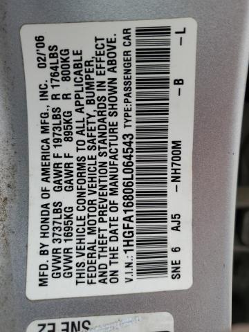 1HGFA16806L064543 - 2006 HONDA CIVIC EX SILVER photo 13